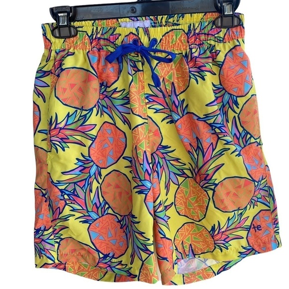 Tipsy Elves Pineapple Swim Trunks 7” Tropical Lined Sz Small Yellow Orange Blue - Picture 1 of 8